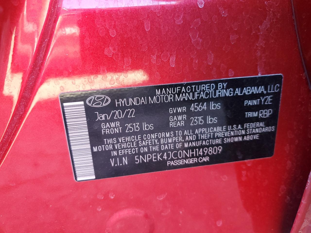 2022 HYUNDAI SONATA N LINE VIN:5NPEK4JC0NH149809