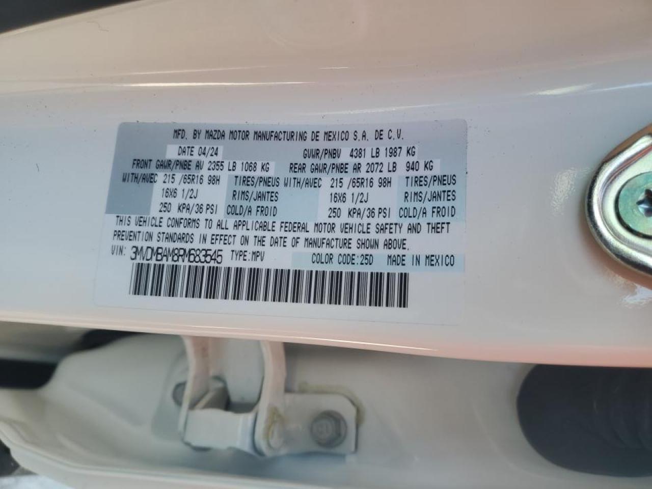 2024 MAZDA CX-30 VIN:3MVDMBAM8RM683545