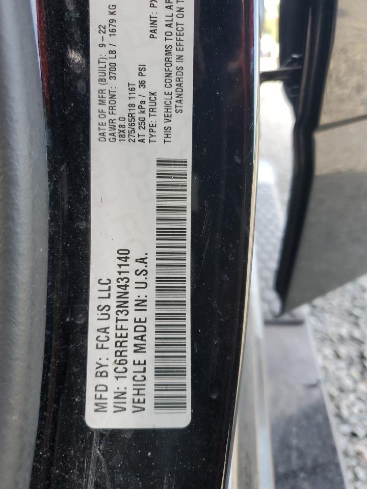 2022 RAM 1500 BIG HORN/LONE STAR VIN:1C6RREFT3NN431140