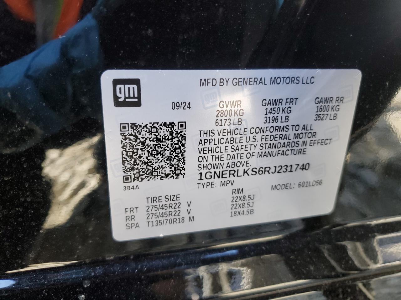 2024 CHEVROLET TRAVERSE RS VIN:1GNERLKS6RJ231740