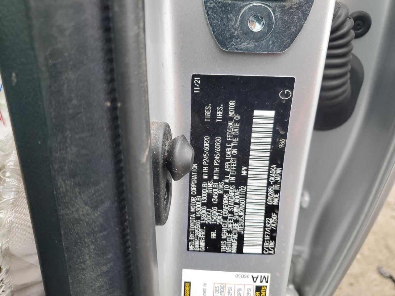 2022 TOYOTA 4RUNNER SR5 PREMIUM VIN:1N4AL2AP7BC132182