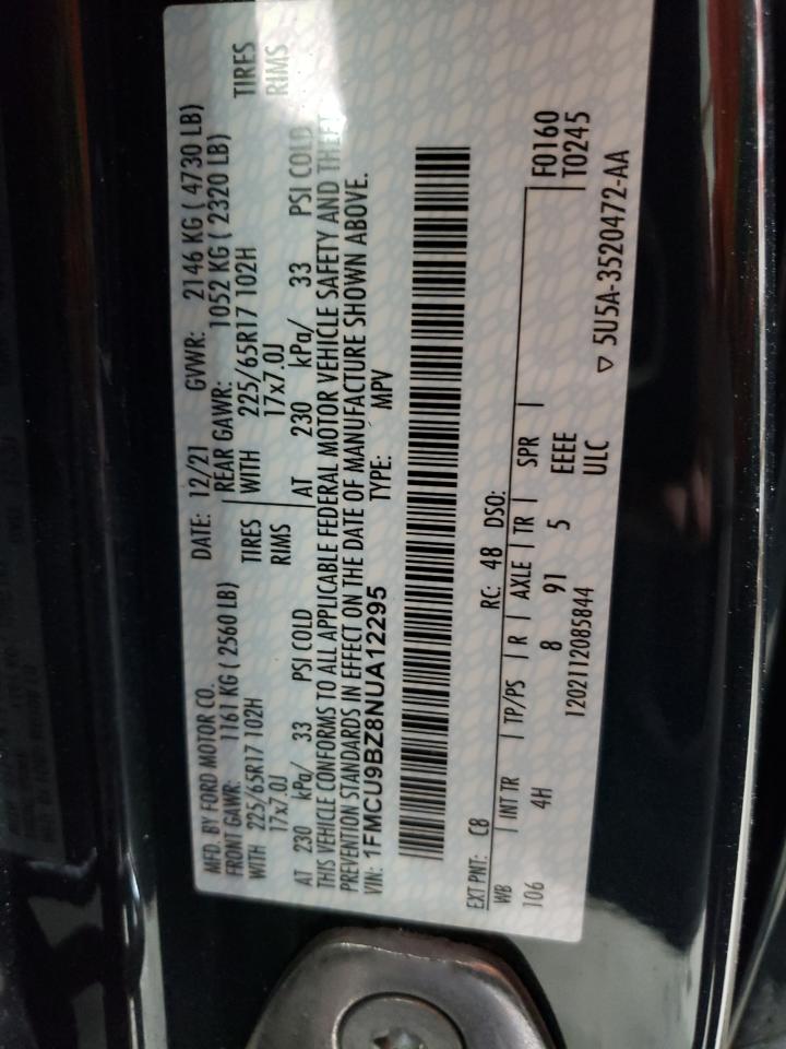 2022 FORD ESCAPE SE VIN:1FMCU9BZ8NUA12295