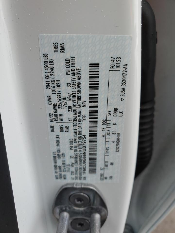 2022 FORD ESCAPE SE VIN:1FMCU9G66NUB79754