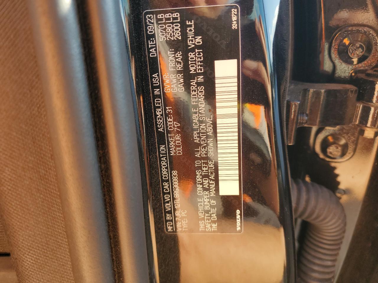 2024 VOLVO S60 PLUS VIN:7JRL12TL8RG300838