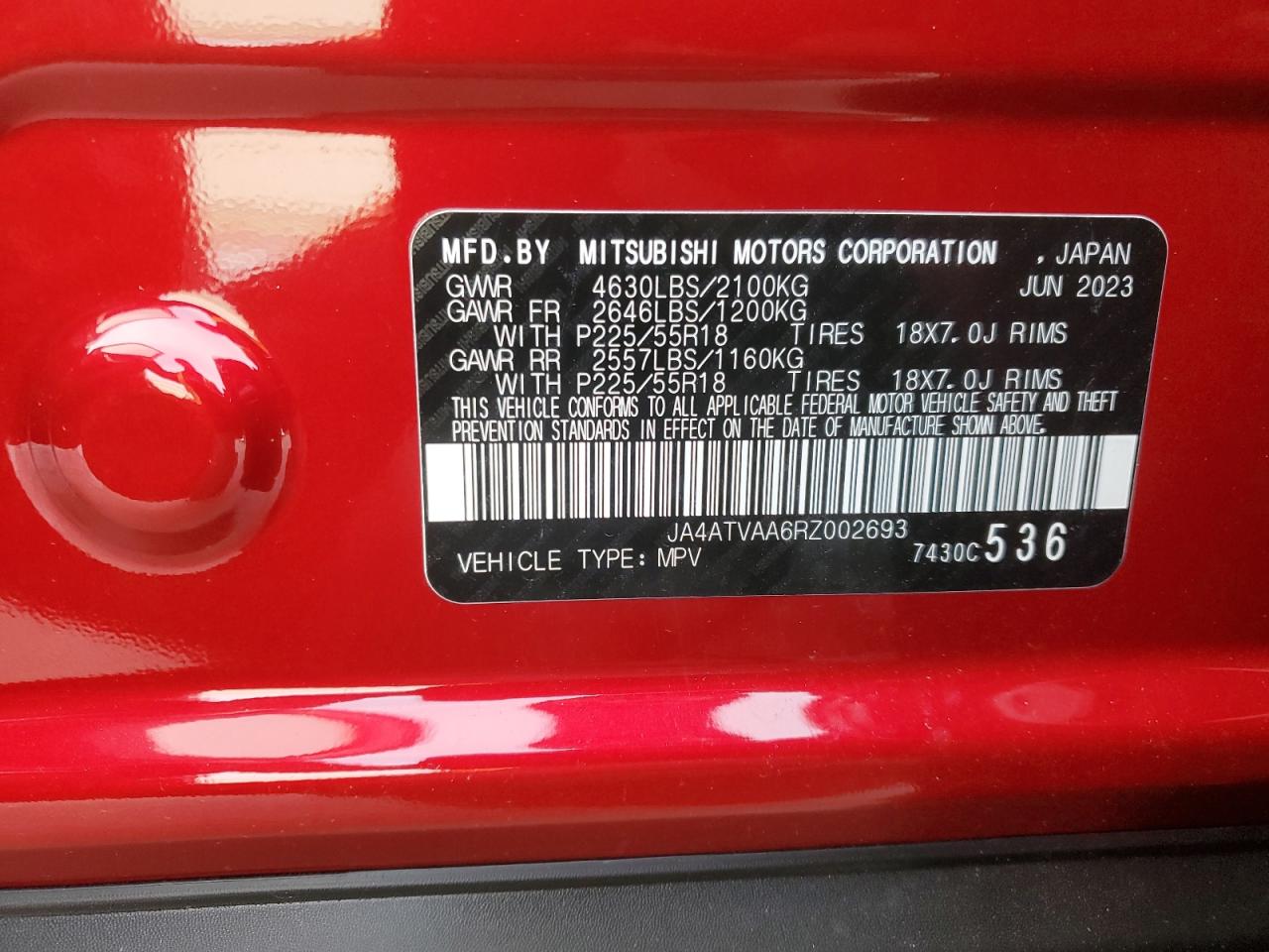 2024 MITSUBISHI ECLIPSE CROSS LE VIN:JA4ATVAA6RZ002693