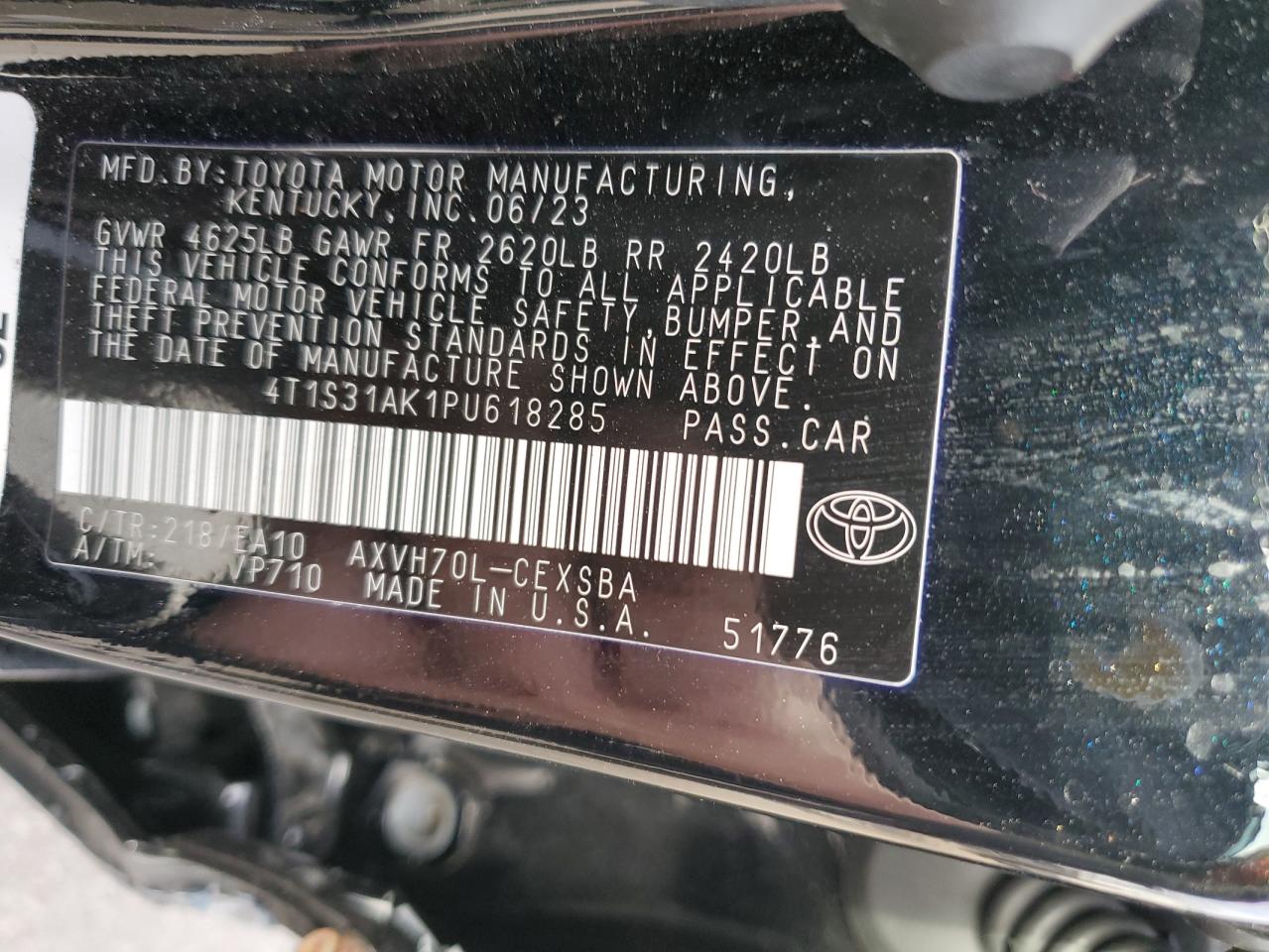 2023 TOYOTA CAMRY SE NIGHT SHADE VIN:4T1S31AK1PU618285