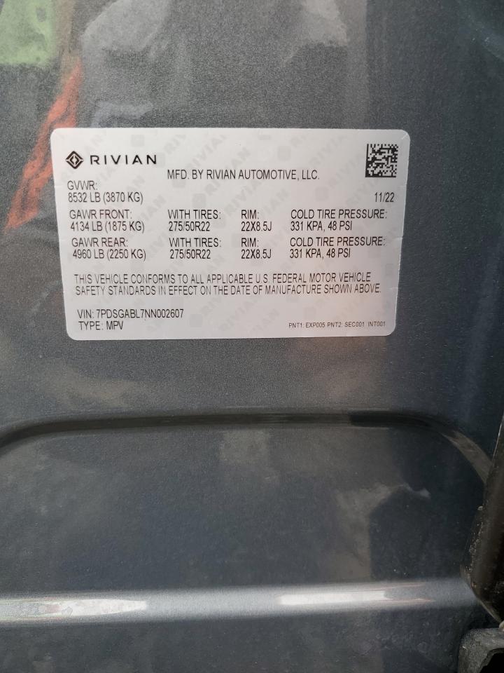 2022 RIVIAN R1S LAUNCH EDITION VIN:7PDSGABL7NN002607