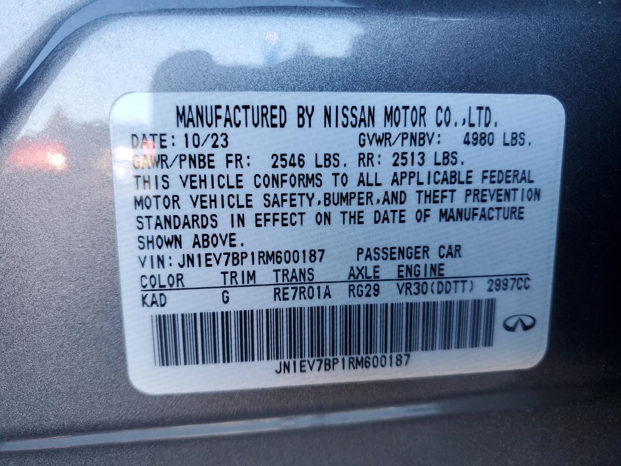 2024 INFINITI Q50 LUXE VIN:JN1EV7BP1RM600187