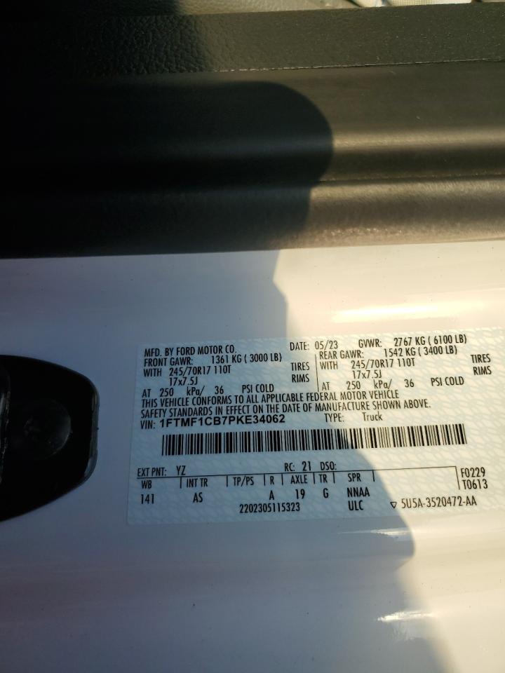 2023 FORD F150 VIN:1FTMF1CB7PKE34062