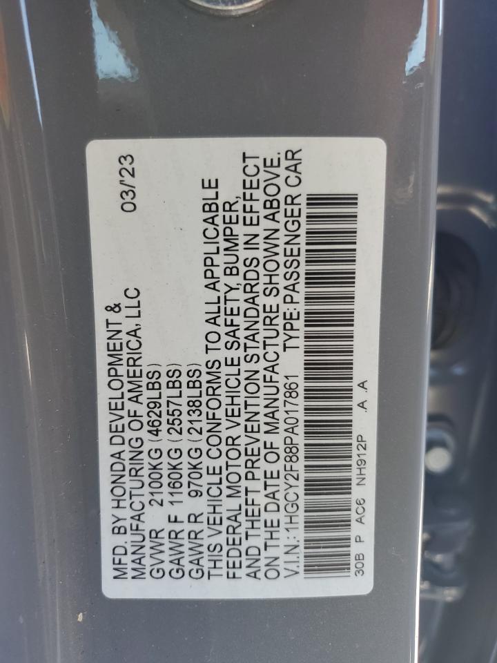 2023 HONDA ACCORD TOURING HYBRID VIN:1HGCY2F88PA017861