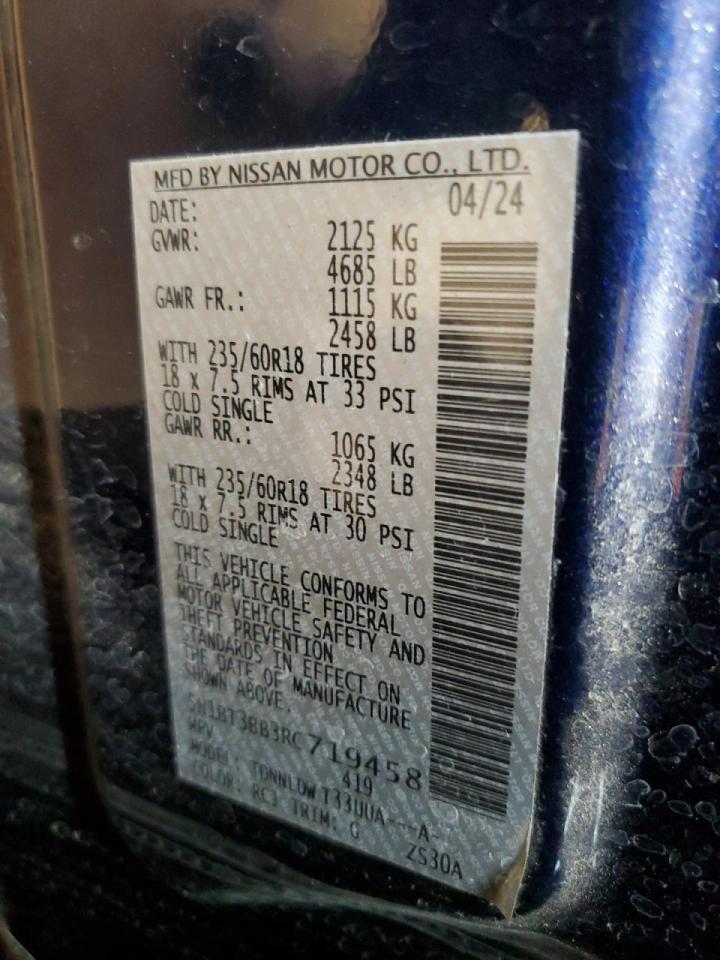 2024 NISSAN ROGUE SV VIN:5N1BT3BB3RC719458