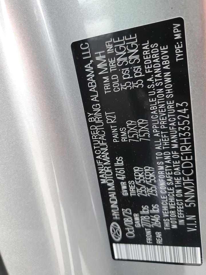 2024 HYUNDAI TUCSON SEL VIN:5NMJFCDE1RH335243