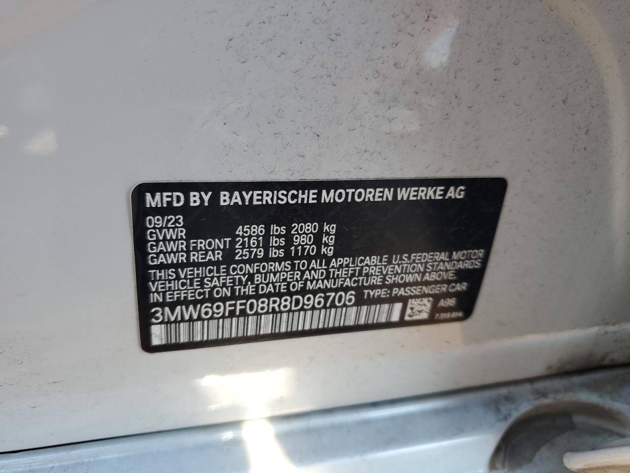 2024 BMW 330I VIN:3MW69FF08R8D96706