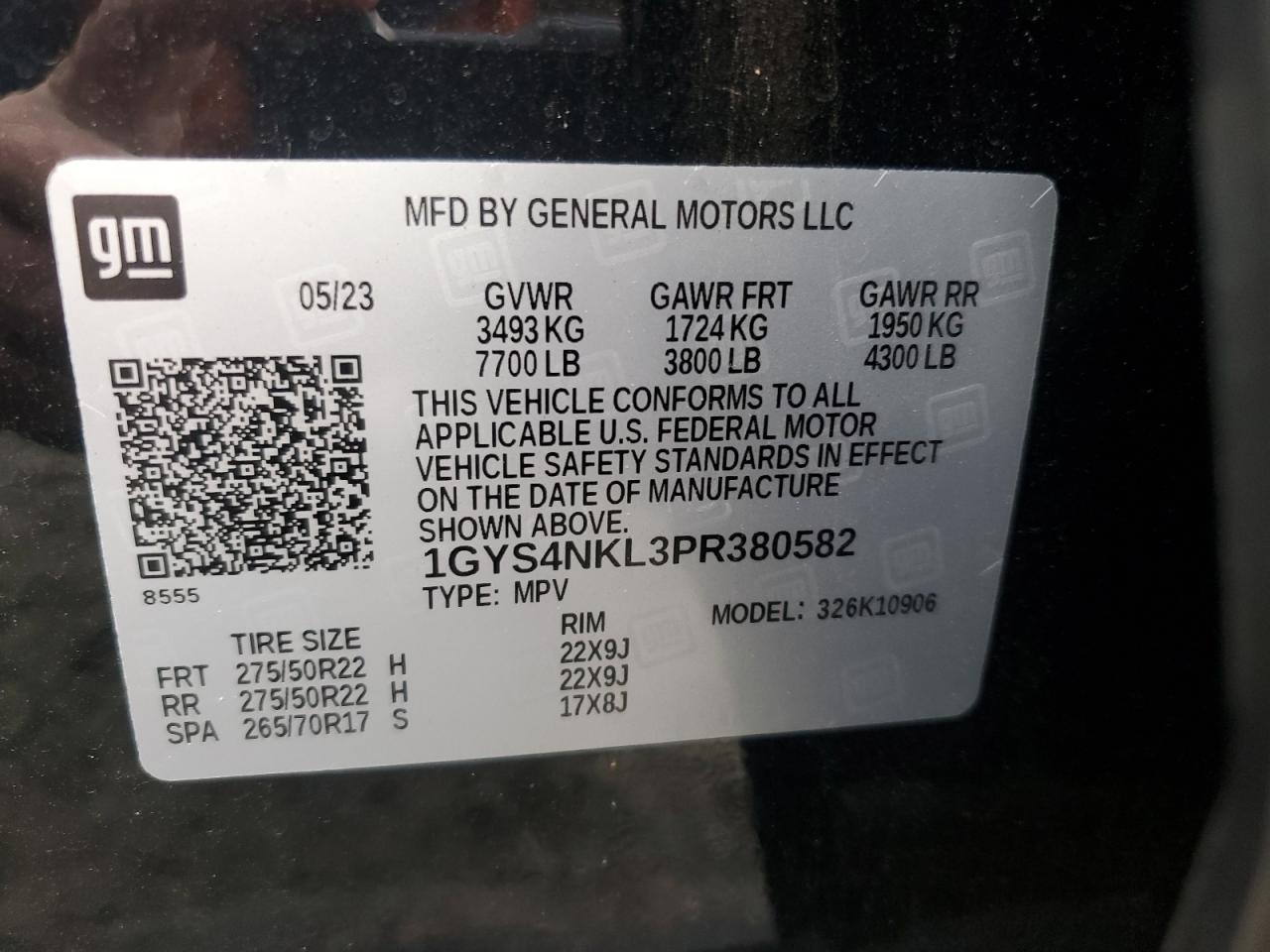 2023 CADILLAC ESCALADE ESV SPORT VIN:1GYS4NKL3PR380582