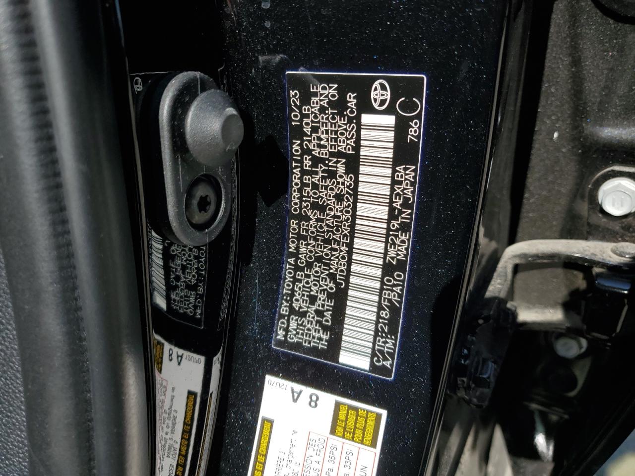 2024 TOYOTA COROLLA LE VIN:JTDBCMFEXR3032735