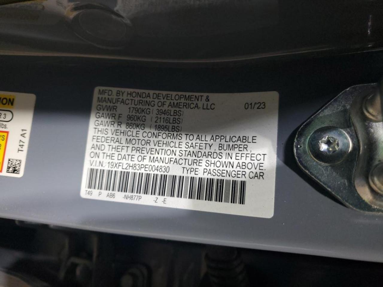 2023 HONDA CIVIC SPORT VIN:19XFL2H83PE004830