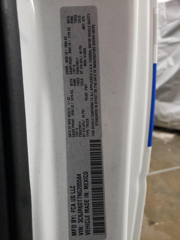 2022 RAM 1500 CLASSIC TRADESMAN VIN:3C6JR6DT7NG205584