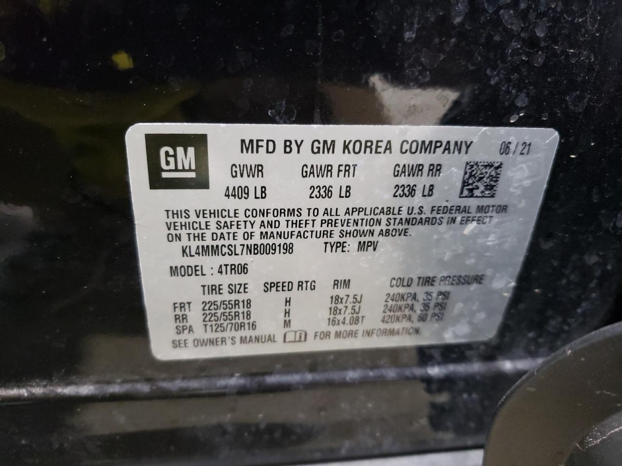 2022 BUICK ENCORE GX PREFERRED VIN:KL4MMCSL7NB009198