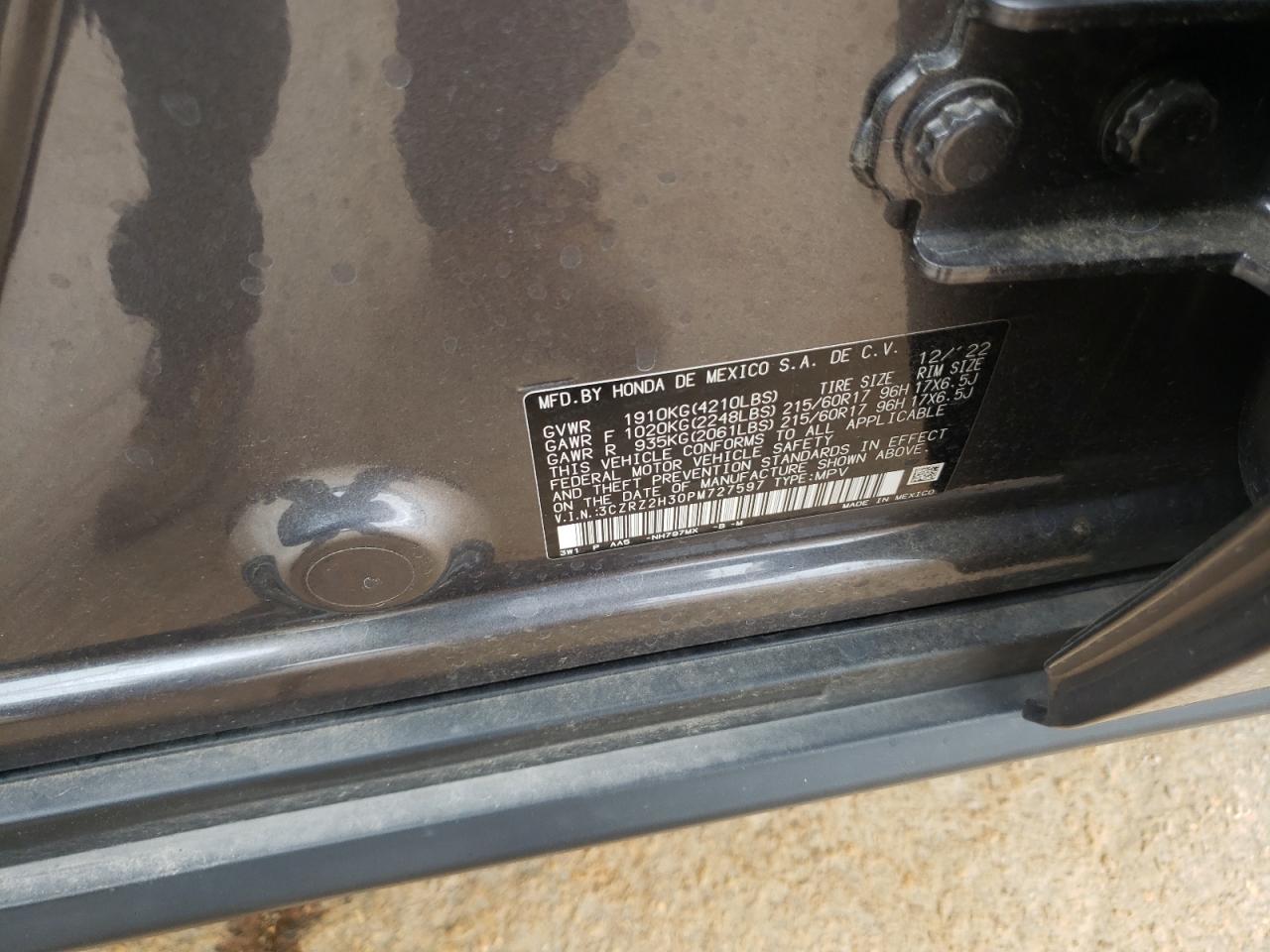 2023 HONDA HR-V LX VIN:3CZRZ2H30PM727597