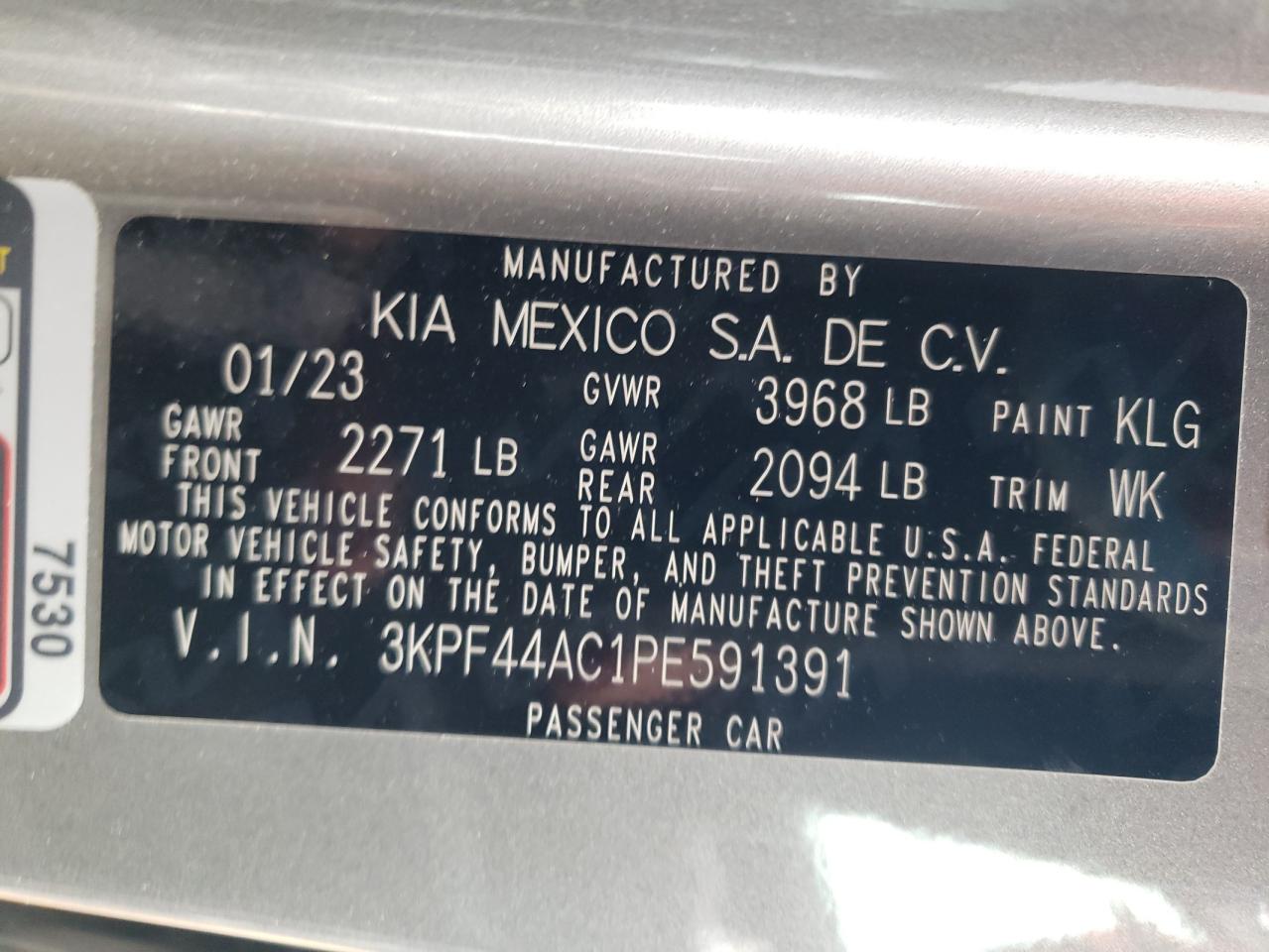 2023 KIA FORTE GT VIN:3KPF44AC1PE591391