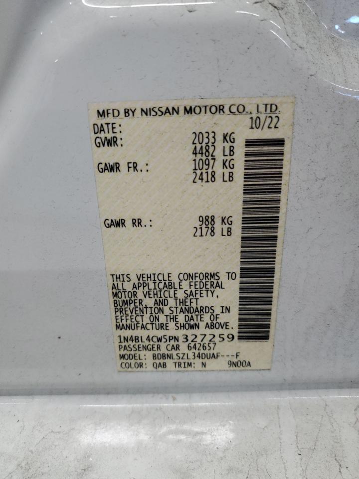 2023 NISSAN ALTIMA SR VIN:1N4BL4CW5PN327259