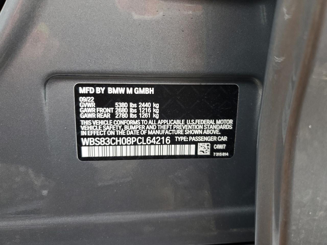 2023 BMW M5 VIN:WBS83CH08PCL64216