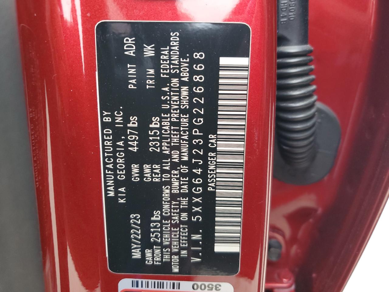 2023 KIA K5 GT LINE VIN:5XXG64J23PG226868