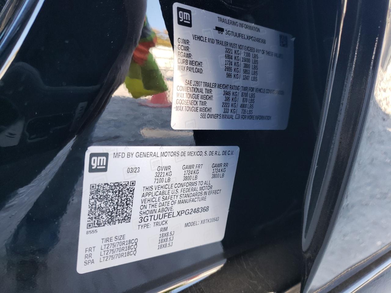2023 GMC SIERRA K1500 AT4X VIN:3GTUUFELXPG248368