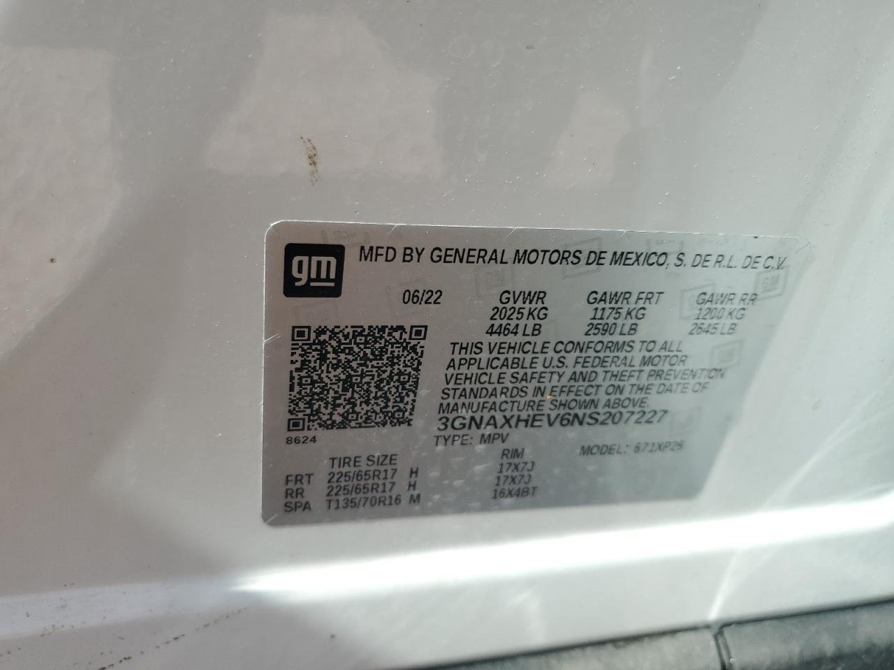 2022 CHEVROLET EQUINOX LS VIN:3GNAXHEV6NS207227