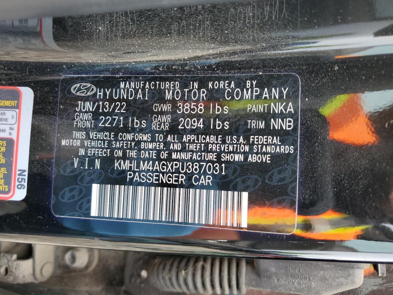 2023 HYUNDAI ELANTRA SEL VIN:KMHLM4AGXPU387031