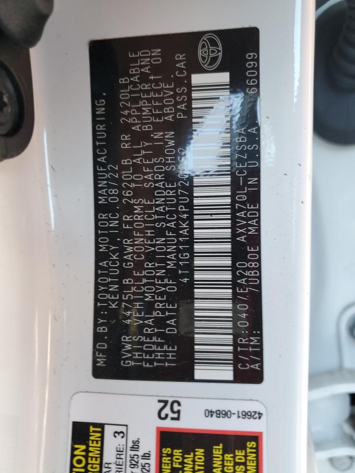 2023 TOYOTA CAMRY SE NIGHT SHADE VIN:4T1G11AK4PU720062