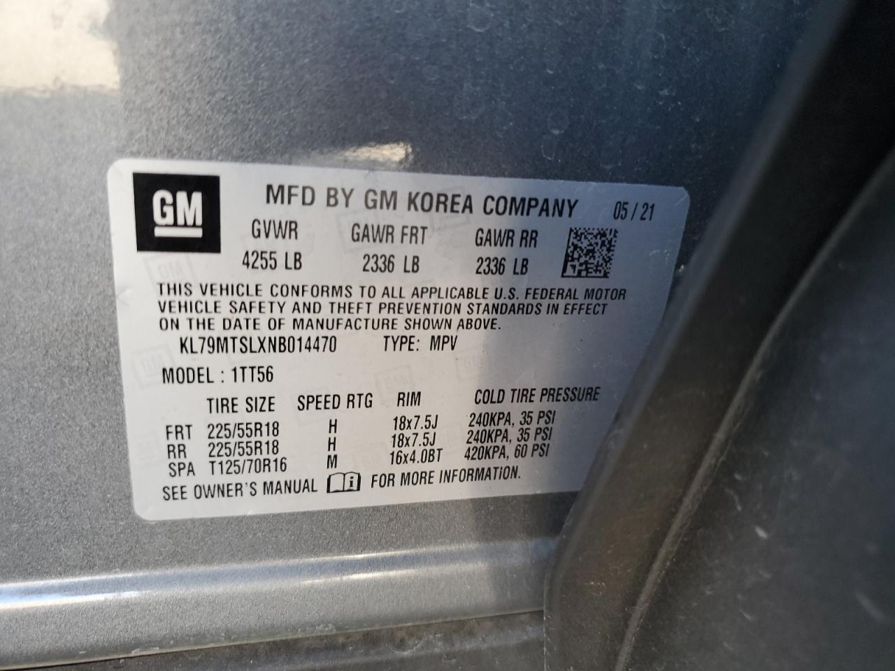 2022 CHEVROLET TRAILBLAZER RS VIN:KL79MTSLXNB014470