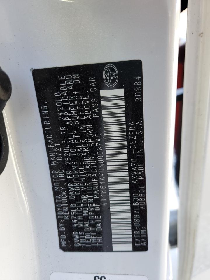 2022 TOYOTA CAMRY XSE VIN:4T1K61AK0NU008740