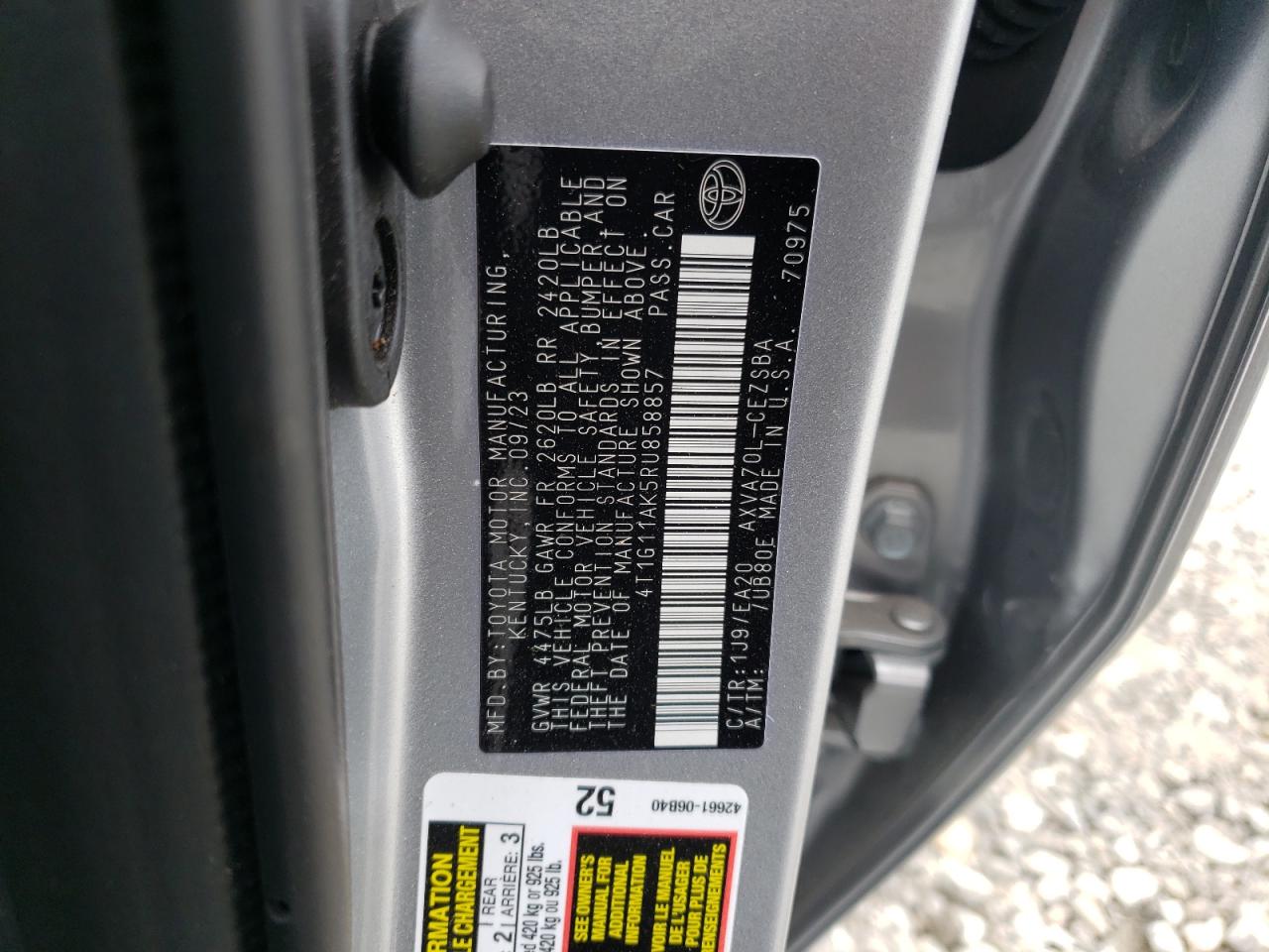 2024 TOYOTA CAMRY SE NIGHT SHADE VIN:4T1G11AK5RU858857