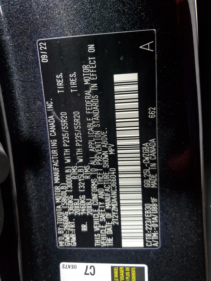 2022 LEXUS RX 350 F SPORT VIN:2T2YZMDA4NC366040