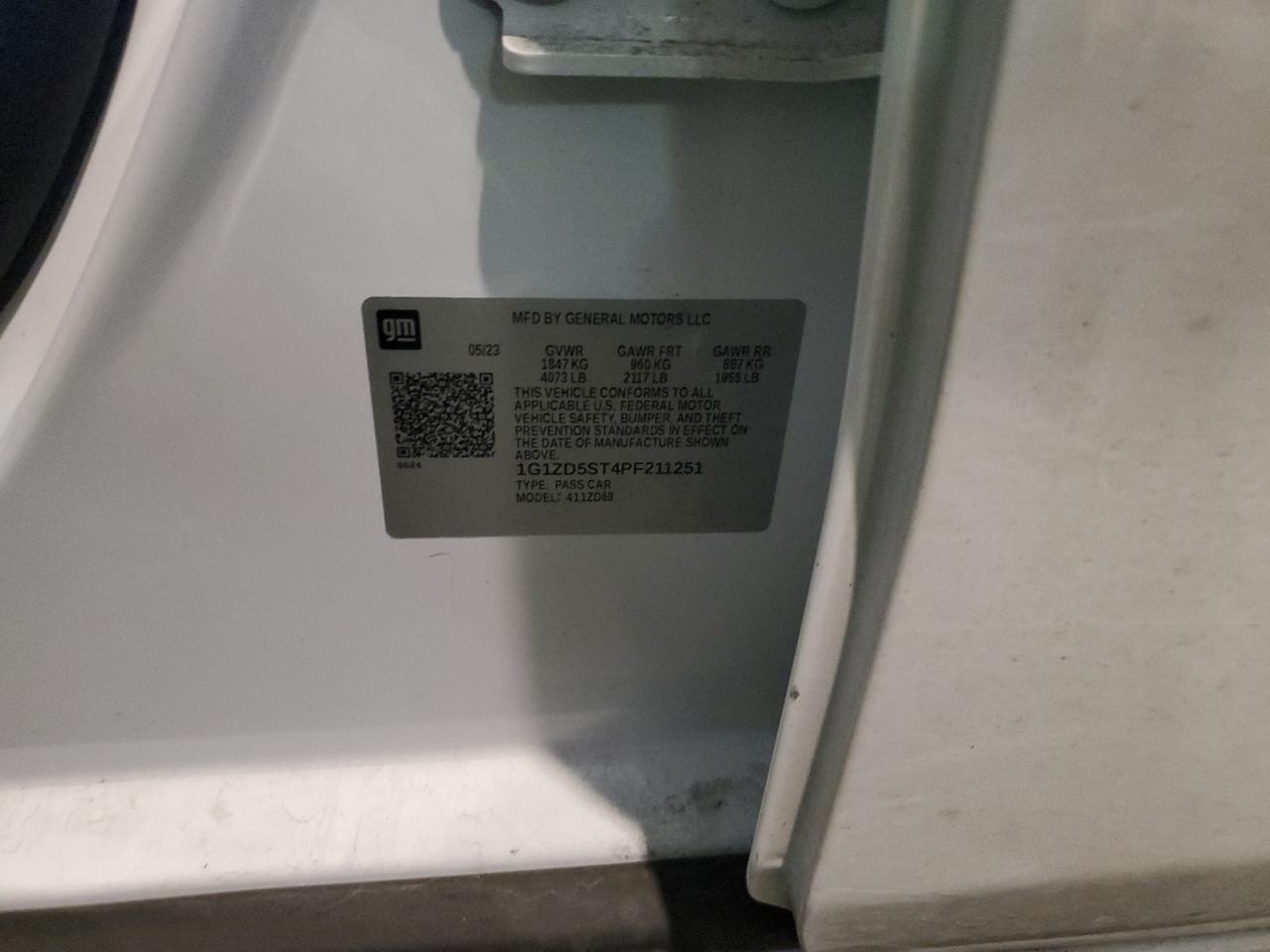 2023 CHEVROLET MALIBU LT VIN:1G1ZD5ST4PF211251