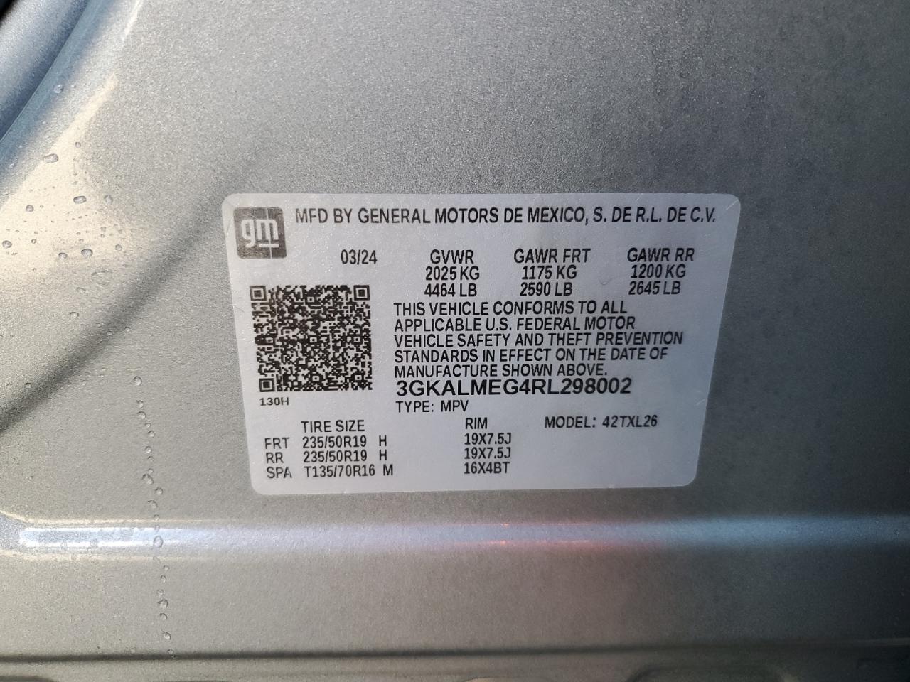 2024 GMC TERRAIN SLE VIN:3GKALMEG4RL298002