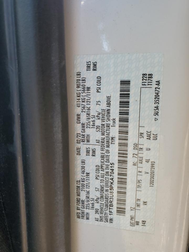 2023 FORD TRANSIT T-250 VIN:1FTBR3U85PKA70415