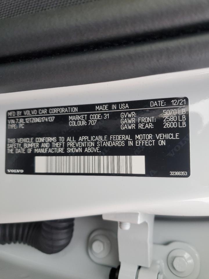2022 VOLVO S60 B5 MOMENTUM VIN:7JRL12TZ6NG174137