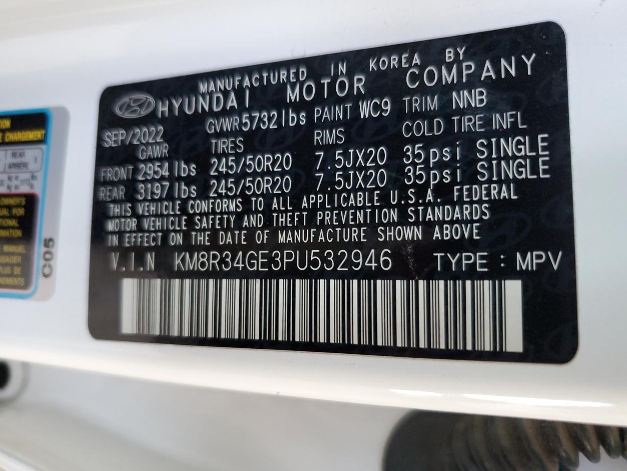 2023 HYUNDAI PALISADE XRT VIN:KM8R34GE3PU532946