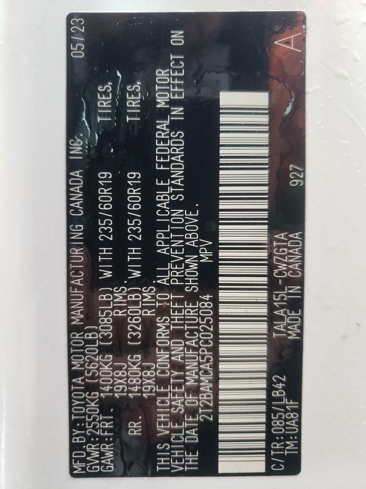 2023 LEXUS RX 350 BASE VIN:2T2BAMCA5PC025084