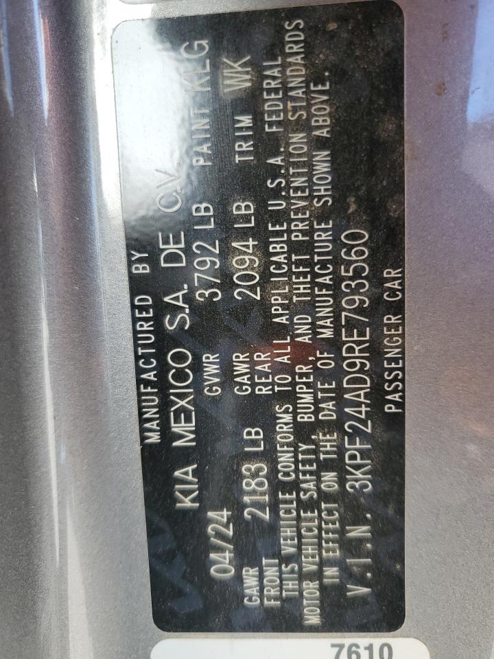 2024 KIA FORTE LX VIN:3KPF24AD9RE793560