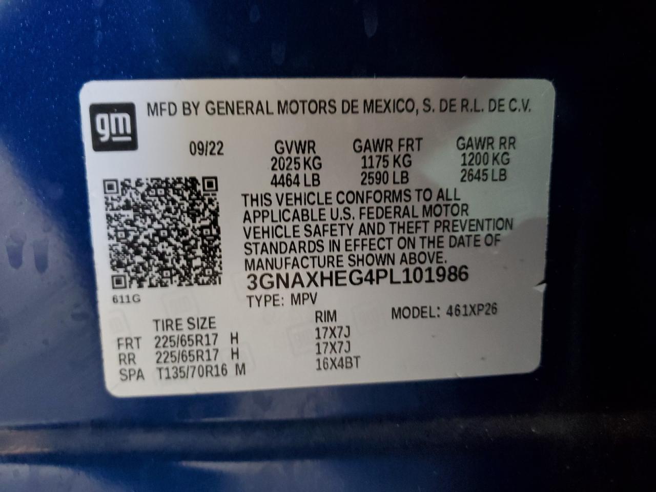 2023 CHEVROLET EQUINOX LS VIN:3GNAXHEG4PL101986