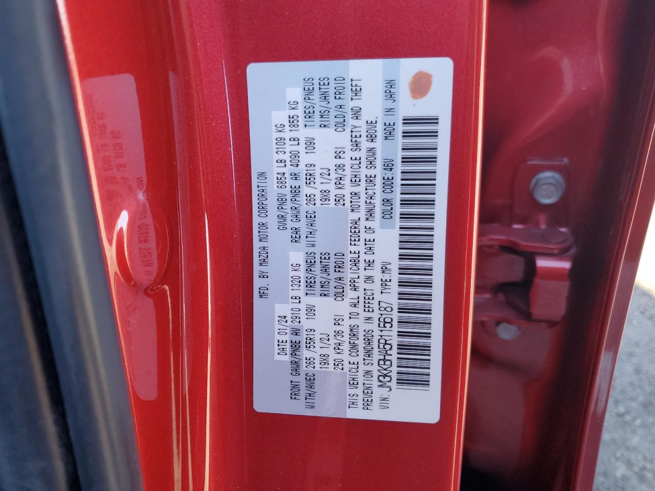2024 MAZDA CX-90 PREFERRED VIN:JM3KKBHA5R1156187