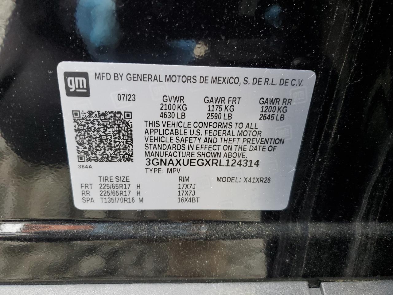 2024 CHEVROLET EQUINOX LT VIN:3GNAXUEGXRL124314