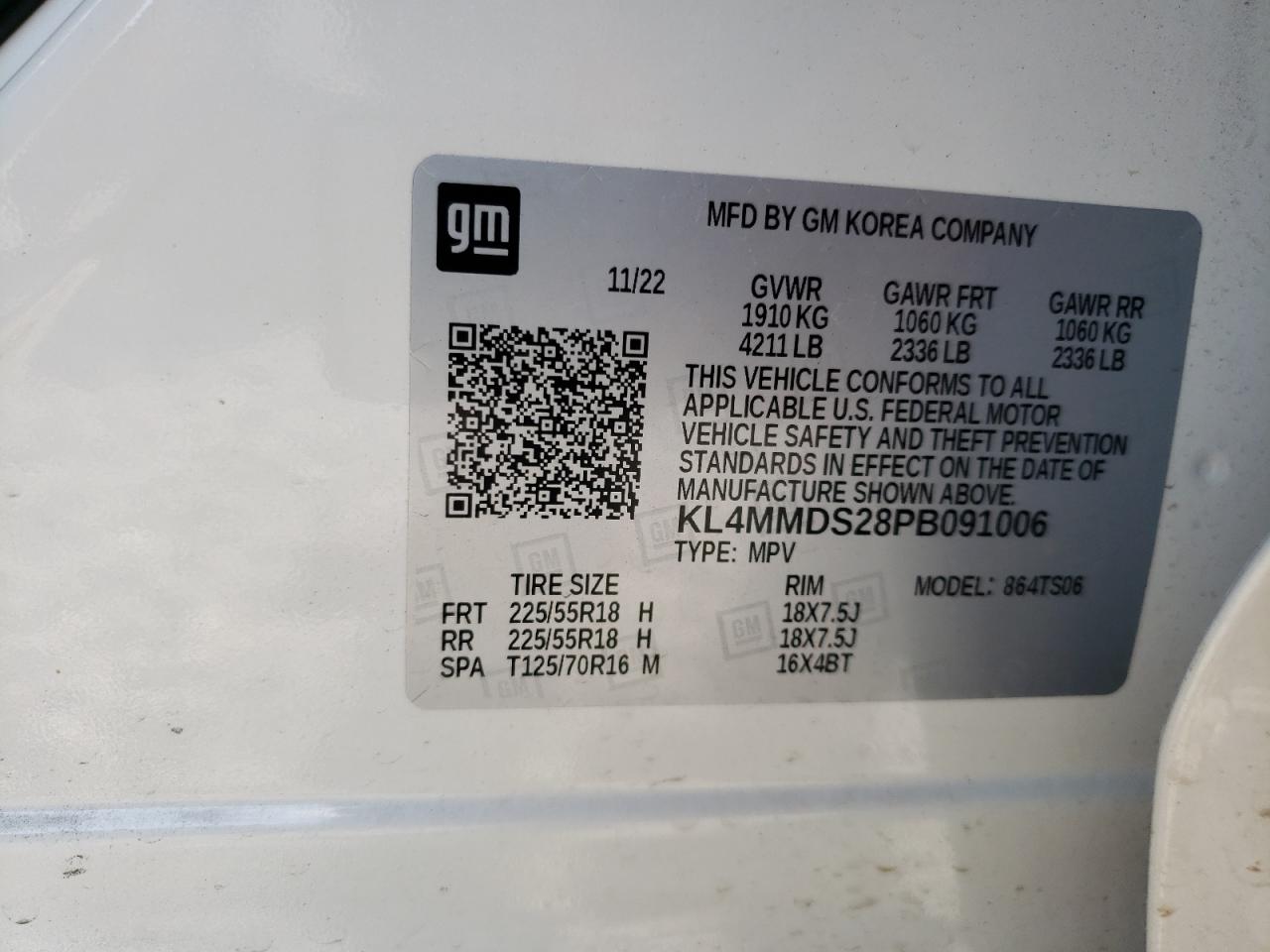 2023 BUICK ENCORE GX SELECT VIN:KL4MMDS28PB091006