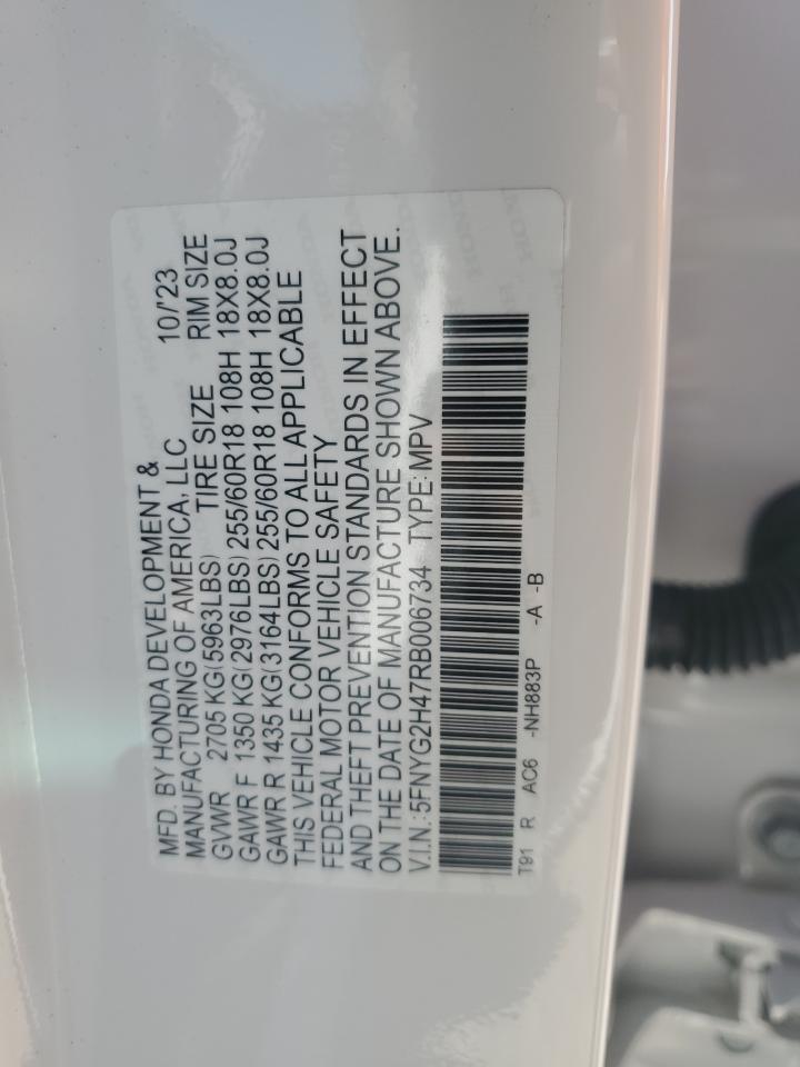 2024 HONDA PILOT EXL VIN:5FNYG2H47RB006734