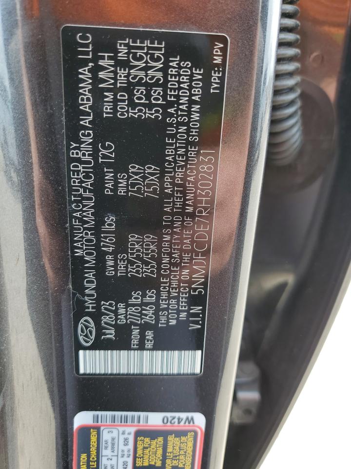 2024 HYUNDAI TUCSON SEL VIN:5NMJFCDE7RH302831