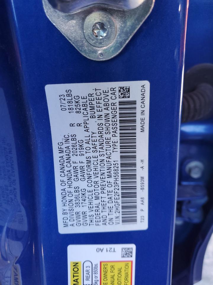 2023 HONDA CIVIC LX VIN:2HGFE2F23PH568251