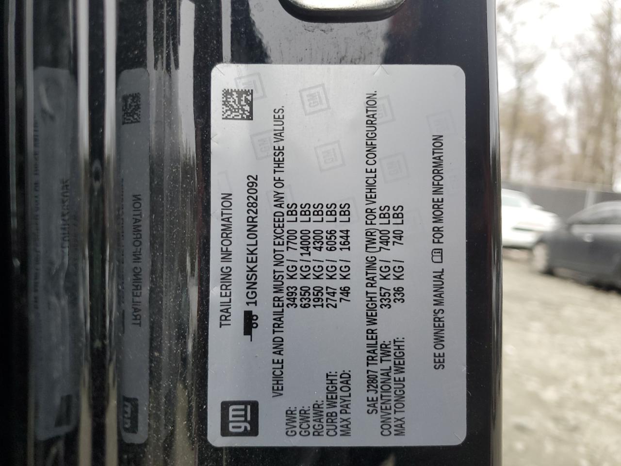 2022 CHEVROLET SUBURBAN K1500 RST VIN:1GNSKEKL0NR282092